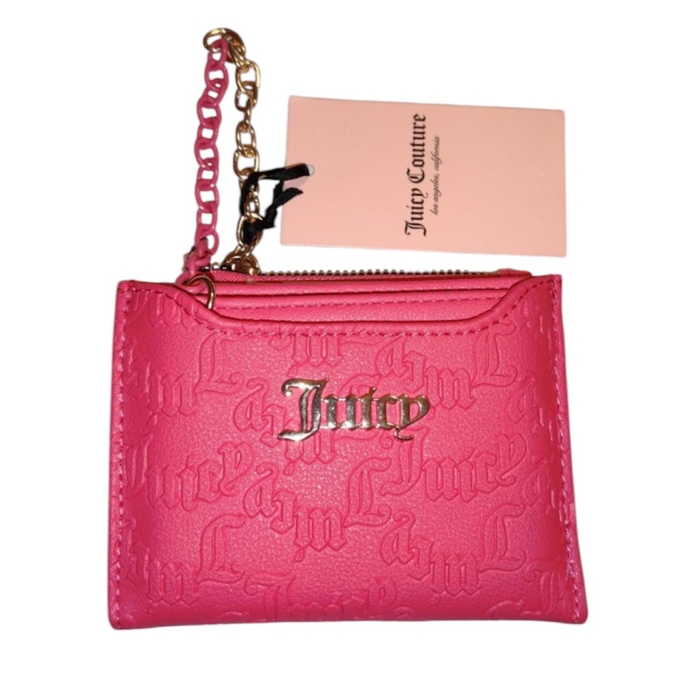 Juicy Couture NWT Pink Embossed Bifold Wallet chain attached pullout Cardholder✨